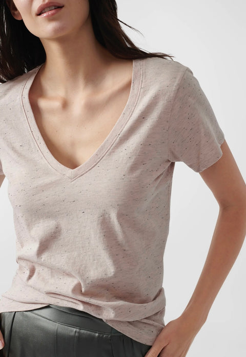 Speckled Short-Sleeve V Neck Schoolboy Tee